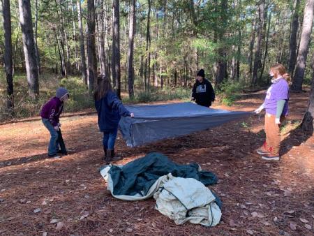Setting up camp at Mission Tejas State Park