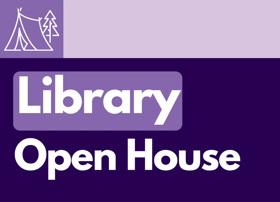 Library Open House with a tent image.