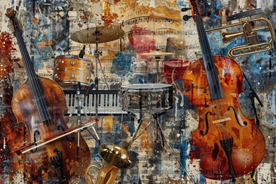 Compilation of music jazz ensemble instruments