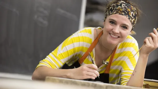 Student working on art project