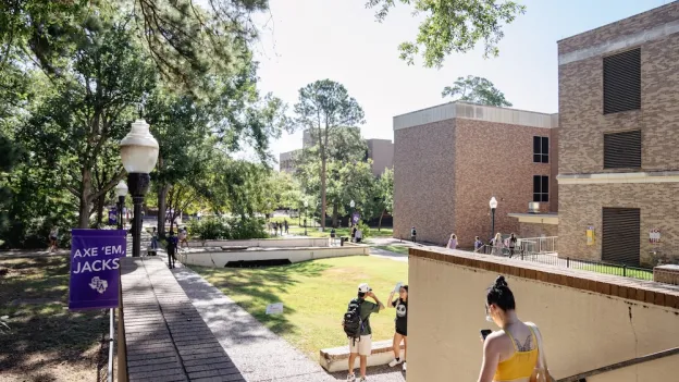 Students walking through campus