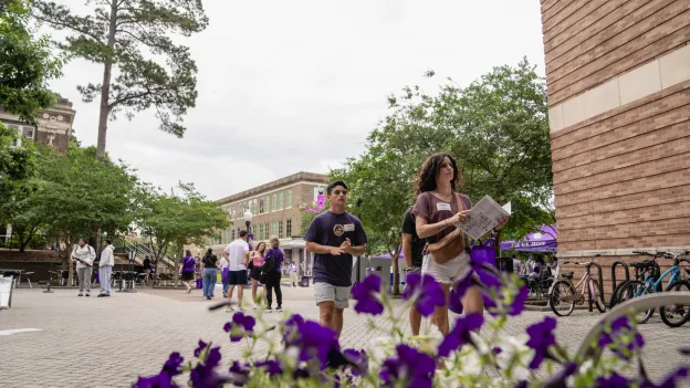 students on the SFA campus during summer enrollment