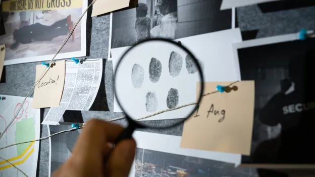 magnifying glass focusing on fingerprints