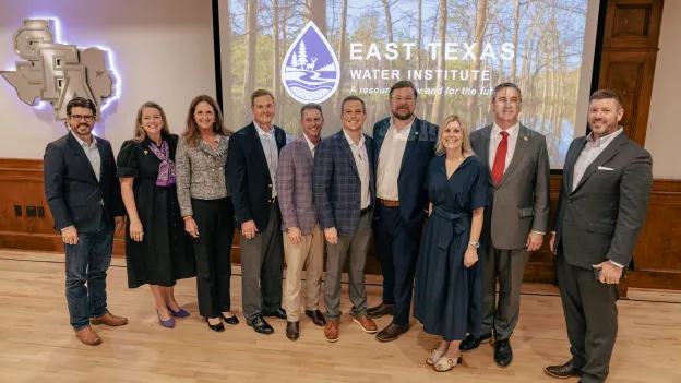 State representatives and members from Stephen F. Austin State University, the T.L.L. Temple Foundation and Angelina College stand for a photo during the East Texas Water Institute's launch