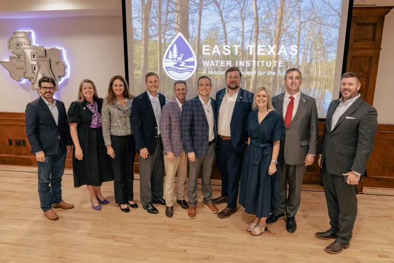 State representatives and members from Stephen F. Austin State University, the T.L.L. Temple Foundation and Angelina College stand for a photo during the East Texas Water Institute's launch