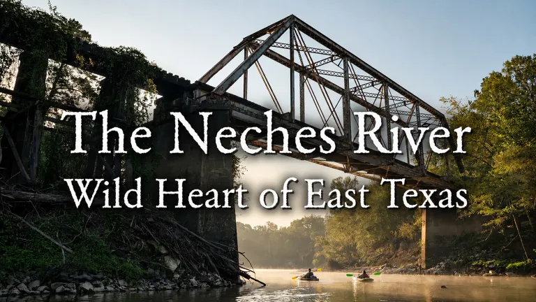 An opening video frame shows two kayakers passing under a bridge at dusk.