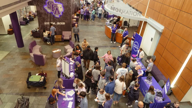 Students and families inside the student center