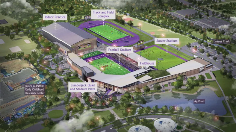 Aerial view rendering of campus master plan