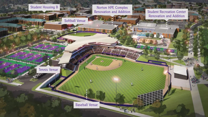 Aerial view rendering of campus master plan
