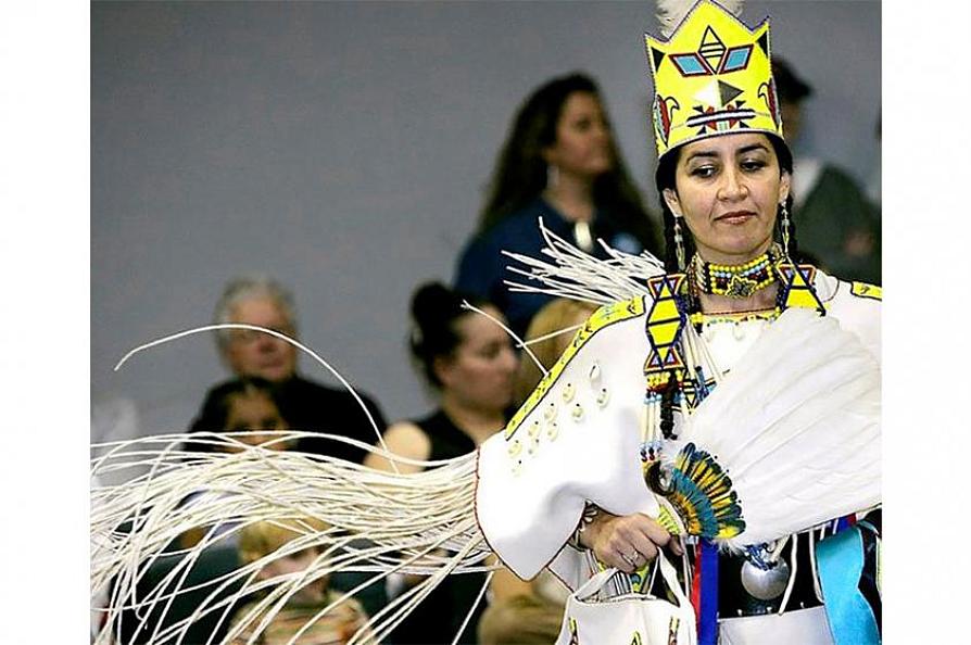 Kricket Rhoads-Connywerdy in her traditional Caddo dress.