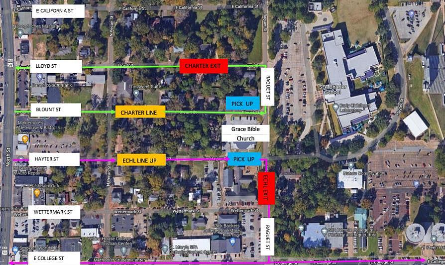 Google image of Grace Bible Church map view showing exit routes