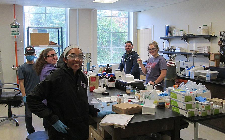 Chemistry students working in a lab