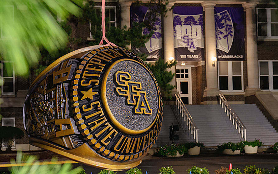 SFA ring statue being installed