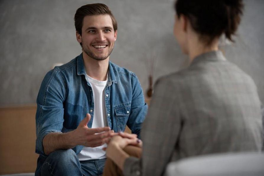 man in counseling sesssion with a female counselor