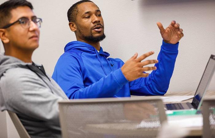 Students discussing in classroom