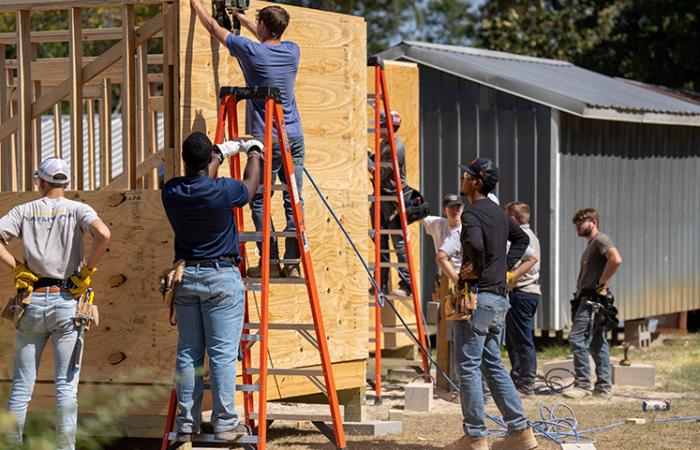 Construction Management students building tiny homes