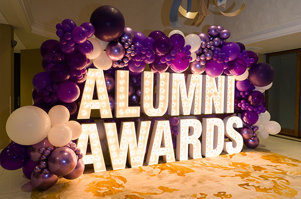 Alumni award sign from the banquet