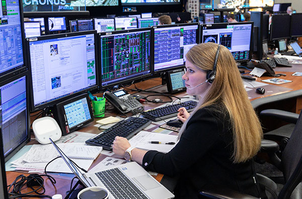 Joanna Johnson sitting in Mission Control