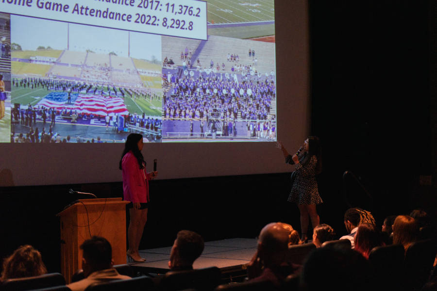 A student presents during the paper segment of the Undergraduate Research Conference.