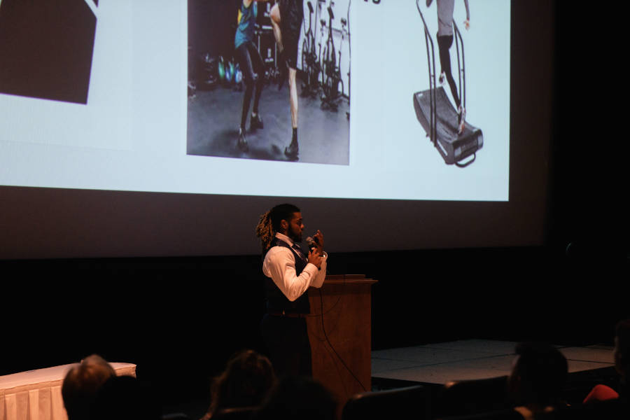 A student presents during the paper segment of the Undergraduate Research Conference.