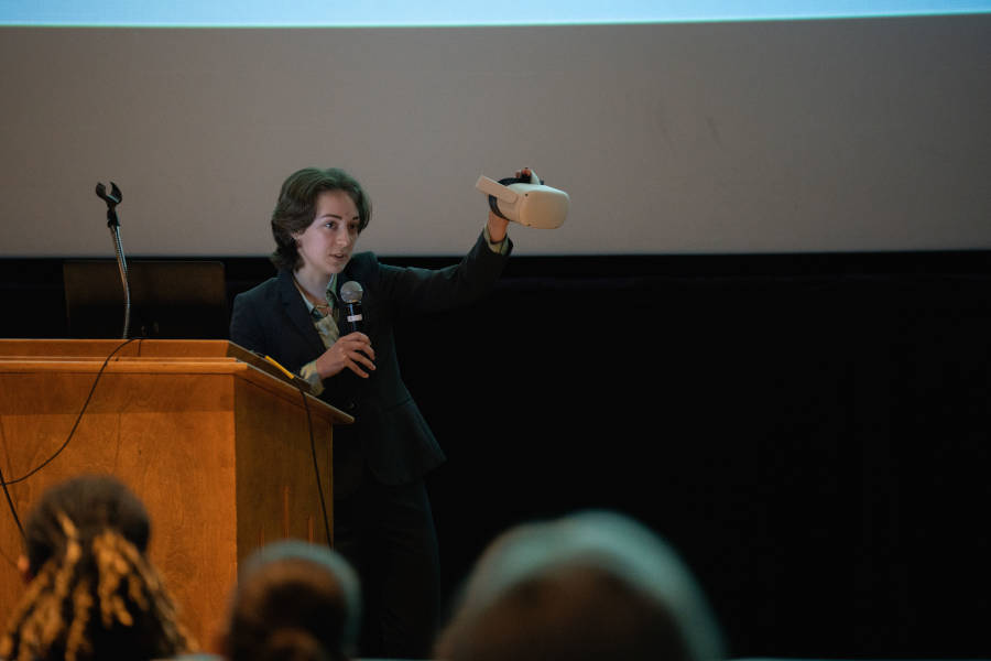 A student presents during the paper segment of the Undergraduate Research Conference.