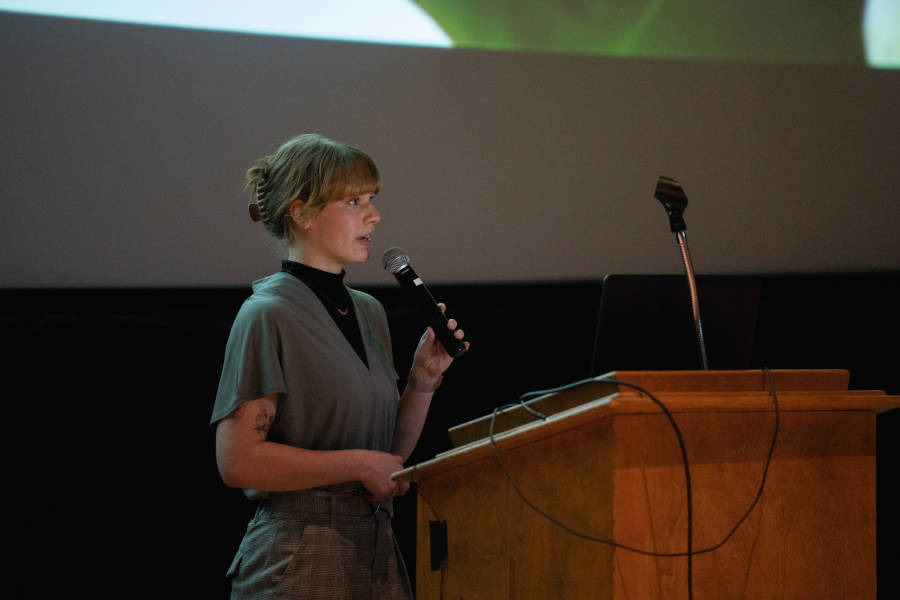 A student presents during the paper segment of the Undergraduate Research Conference.