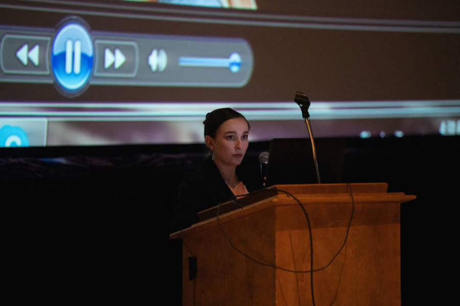 A student presents during the paper segment of the Undergraduate Research Conference.