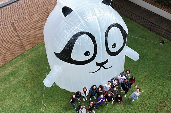 Giant inflatable panda sculpture
