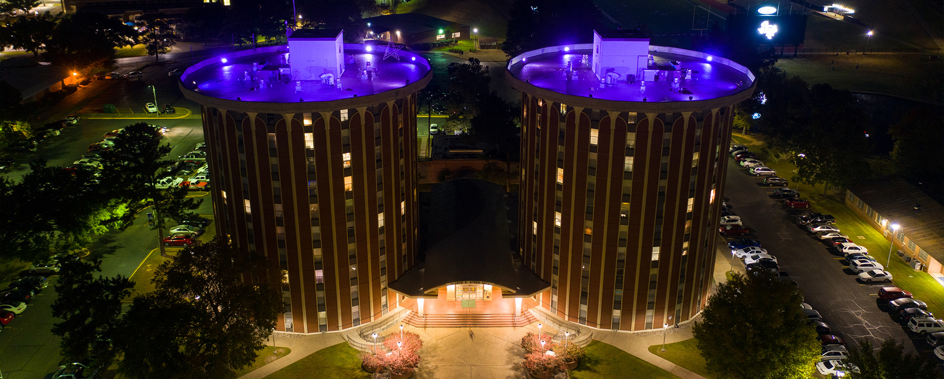 Steen Hall exterior at night