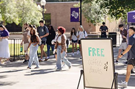 students and families on SFA campus