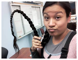 Céspedes showing her frozen braid