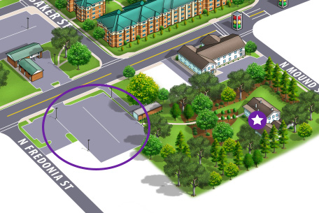 map showing the preferred parking lot for Culinary Cafe