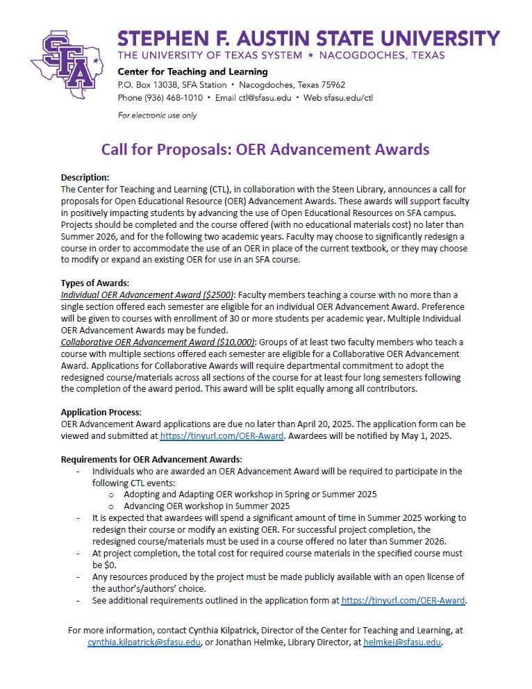 OER Advancement Awards Call for Proposals