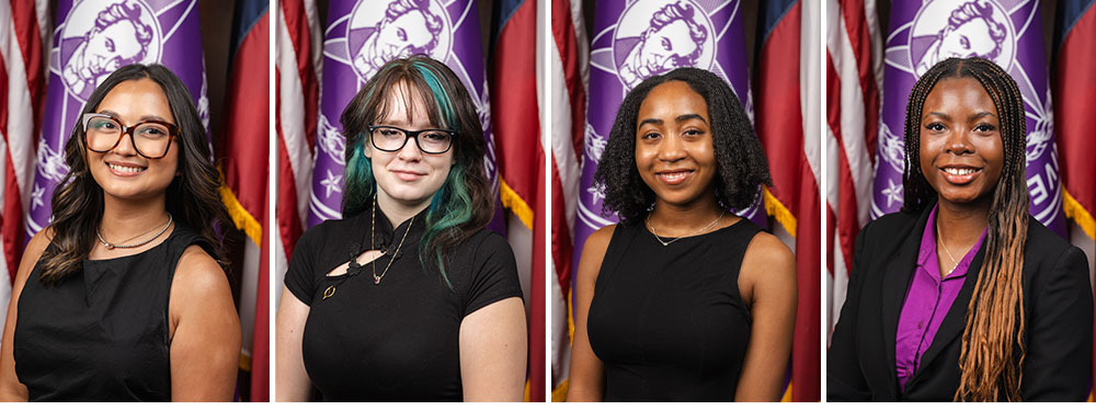 Pictured from left: Alanna Martinez, public relations committee chair; Caitline James, academic affairs committee chair; Jasmine Clark, student affairs committee chair; Rebecca Oyeniyi, civil affairs committee chair