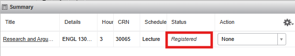 Successful course registration image