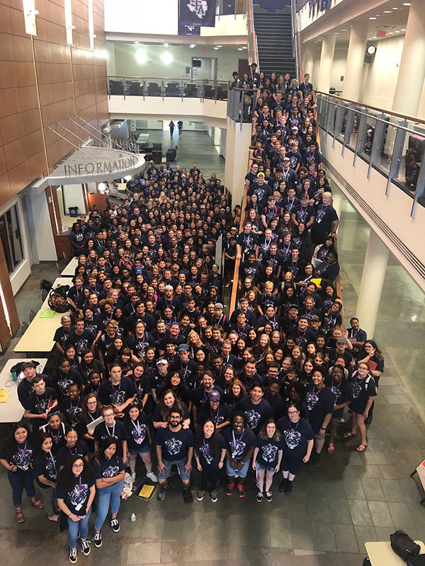 Choir camp group shot in student center