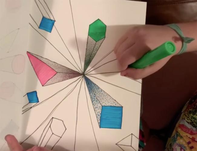 one-point perspective drawing by an SFA student