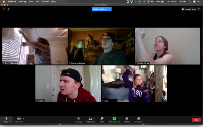 SFA theatre students rehearse on Zoom for the upcoming virtual presentation of Shakespeare’s “The Tempest.” 
