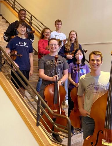 group photo of some of the All-Region Orchestra qualifiers from the SFA Music Prep program