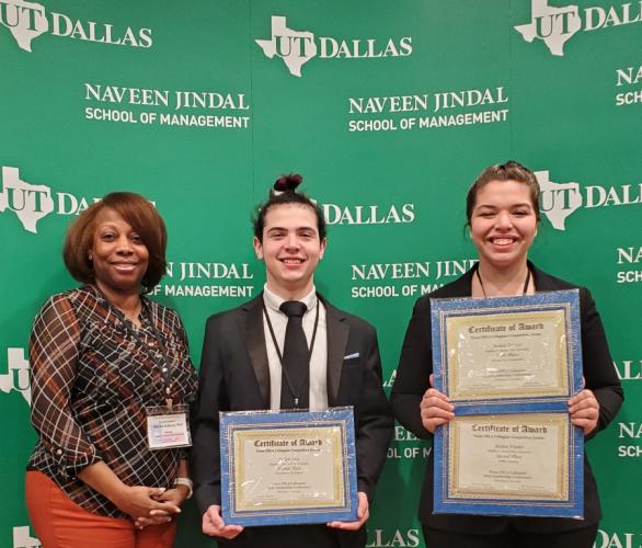 Dr. Marice Kelly, assistant professor of business communication and legal studies at SFA and faculty advisor for the university’s FBLA chapter; Julian Ieva, treasurer of SFA’s FBLA chapter and accounting junior from Houston; and Jessica Frasier, president of SFA’s FBLA chapter and general business senior from Bay City