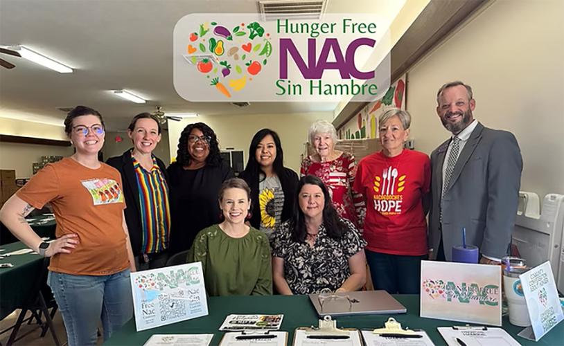 Leadership team members of Hunger Free Nacogdoches Sin Hambre leadership posed for a photo during a community conversation café.
